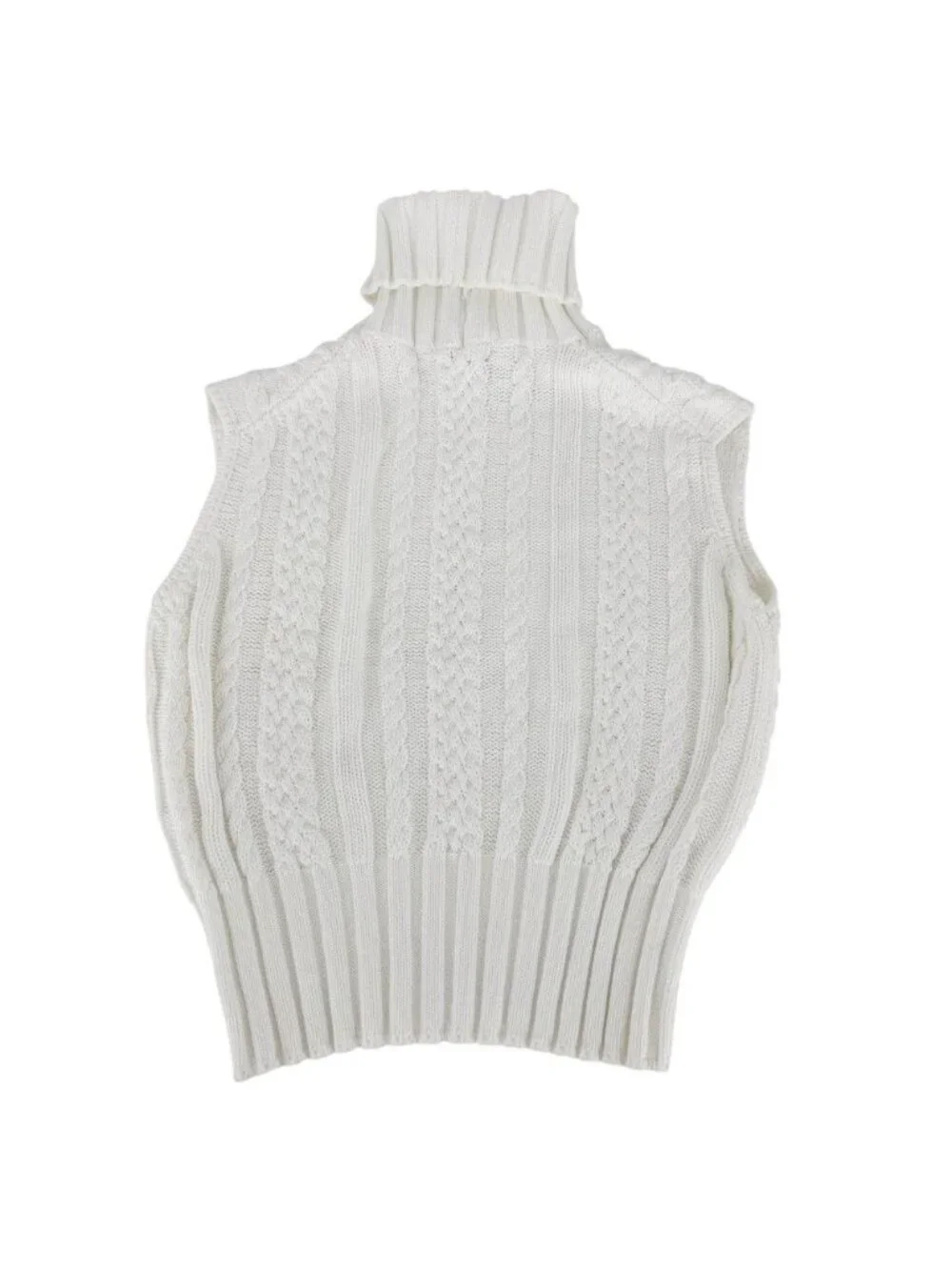 Chanel Knit Turtleneck Sleeveless Logo Plate 38 White Cotton Spring Autumn
